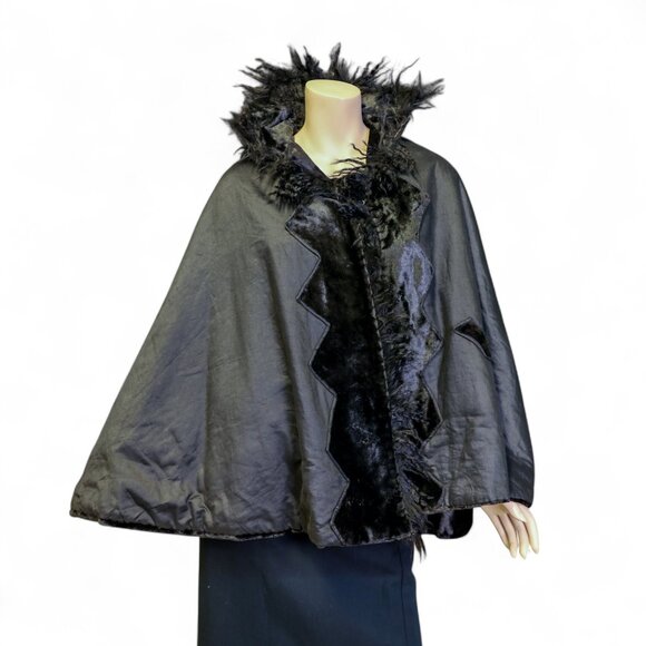 Antique Jackets & Blazers - Victorian Mourning Cape * Reversible with Fur Trim